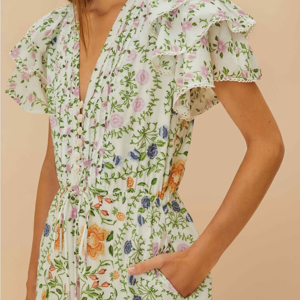 Farm Rio Off-White Folk Floral Lace Midi Dress. L. NWT. - Picture 5 of 14